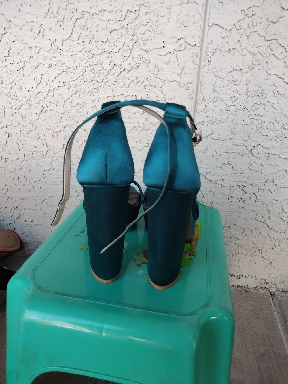 Emerald Satin Block Heel Sandals with Ankle Strap